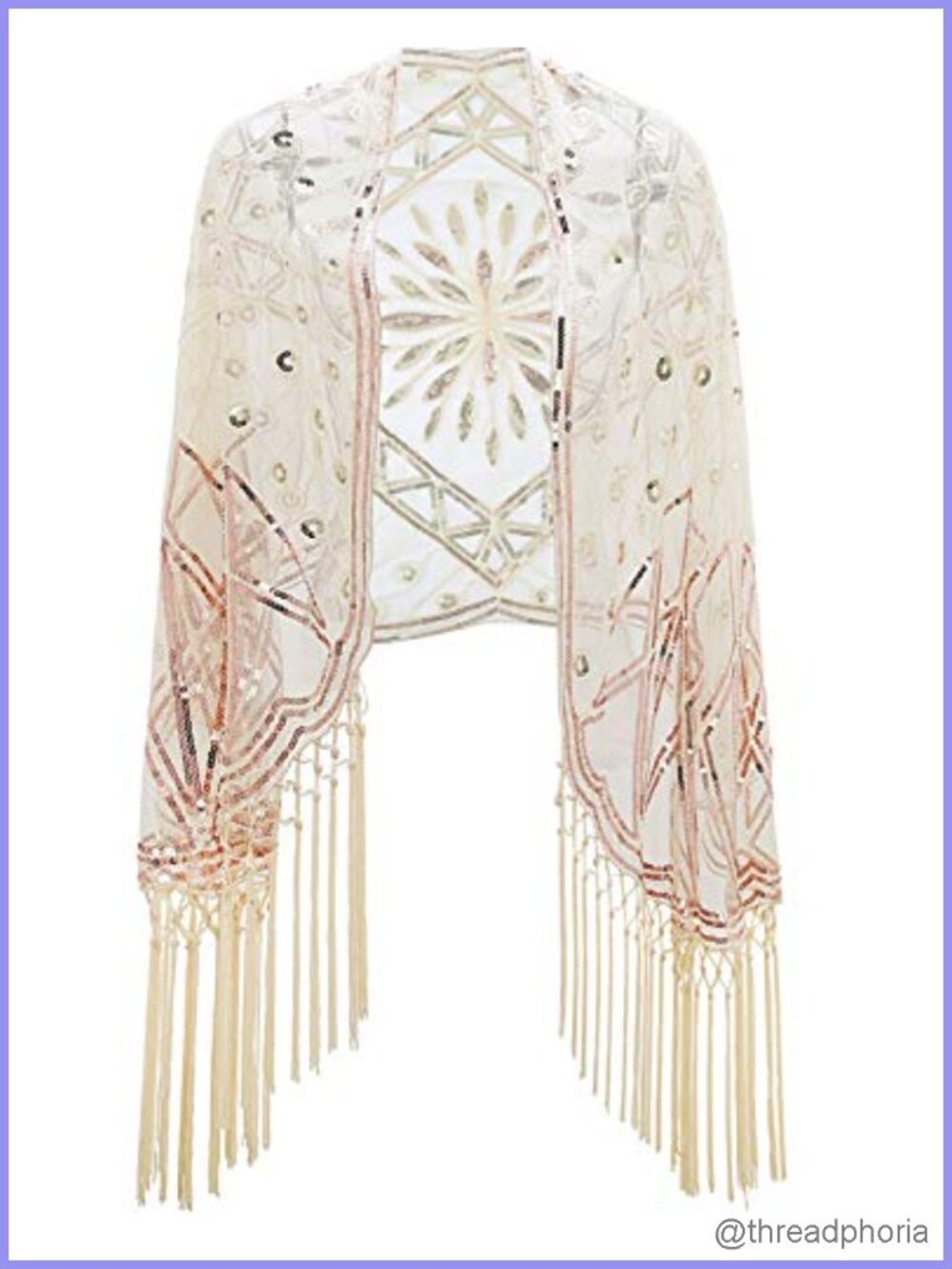 1920s Sequin Fringed Wedding Cape Evening Shawl Flapper Scarf Wrap